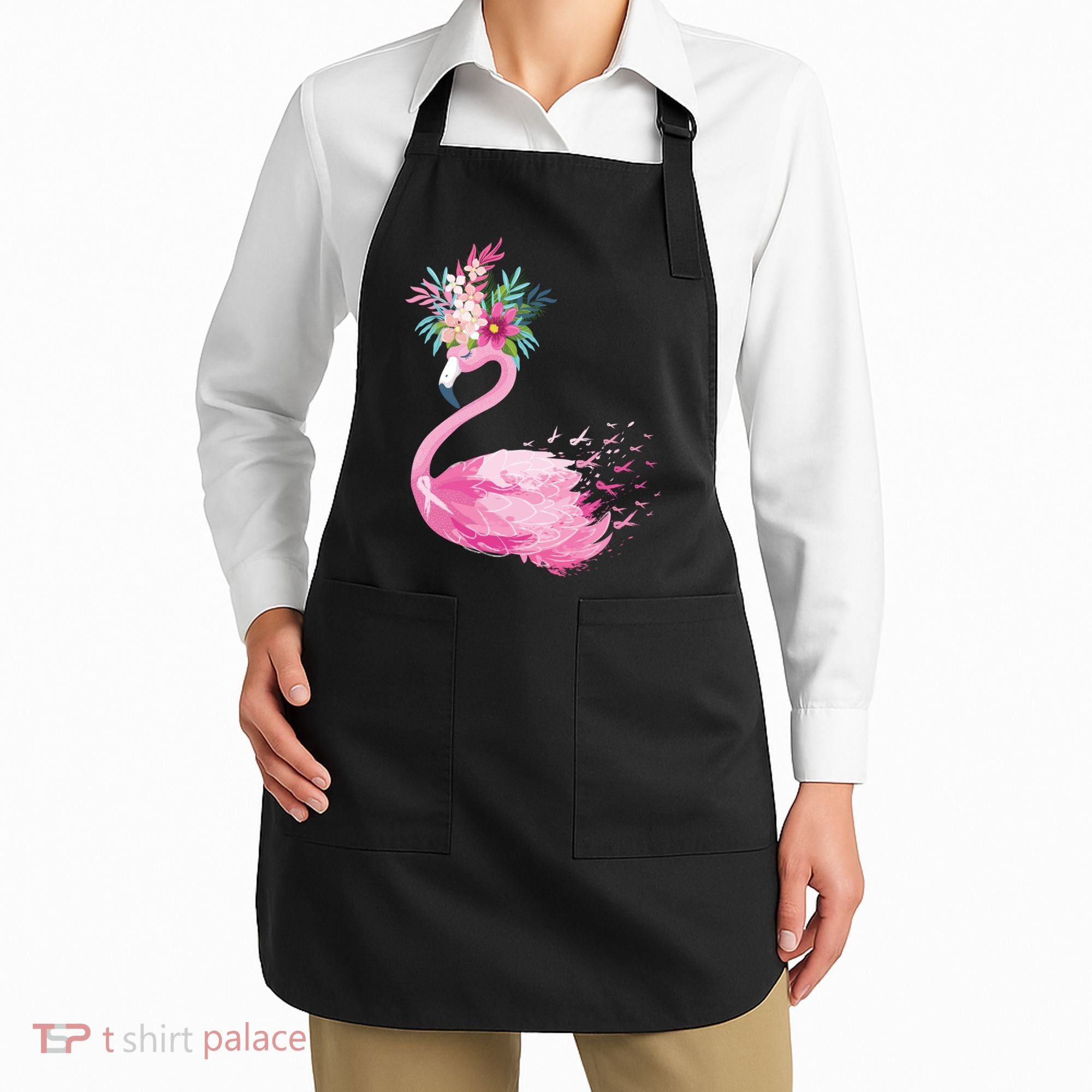 Breast Cancer Awareness Flamingo Floral Apron