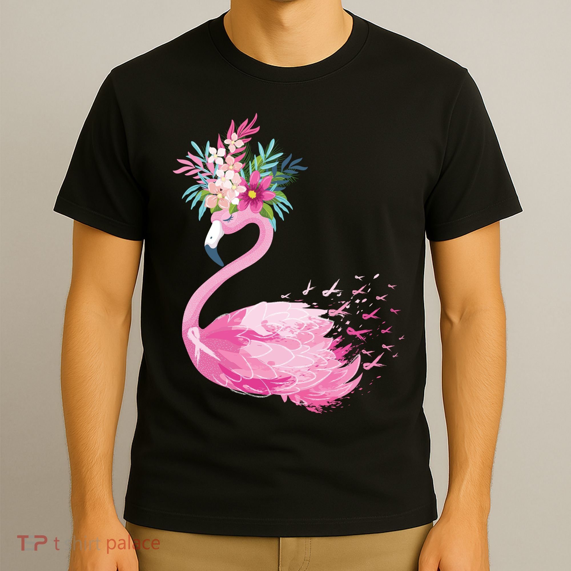 Breast Cancer Awareness Flamingo Floral T-Shirt