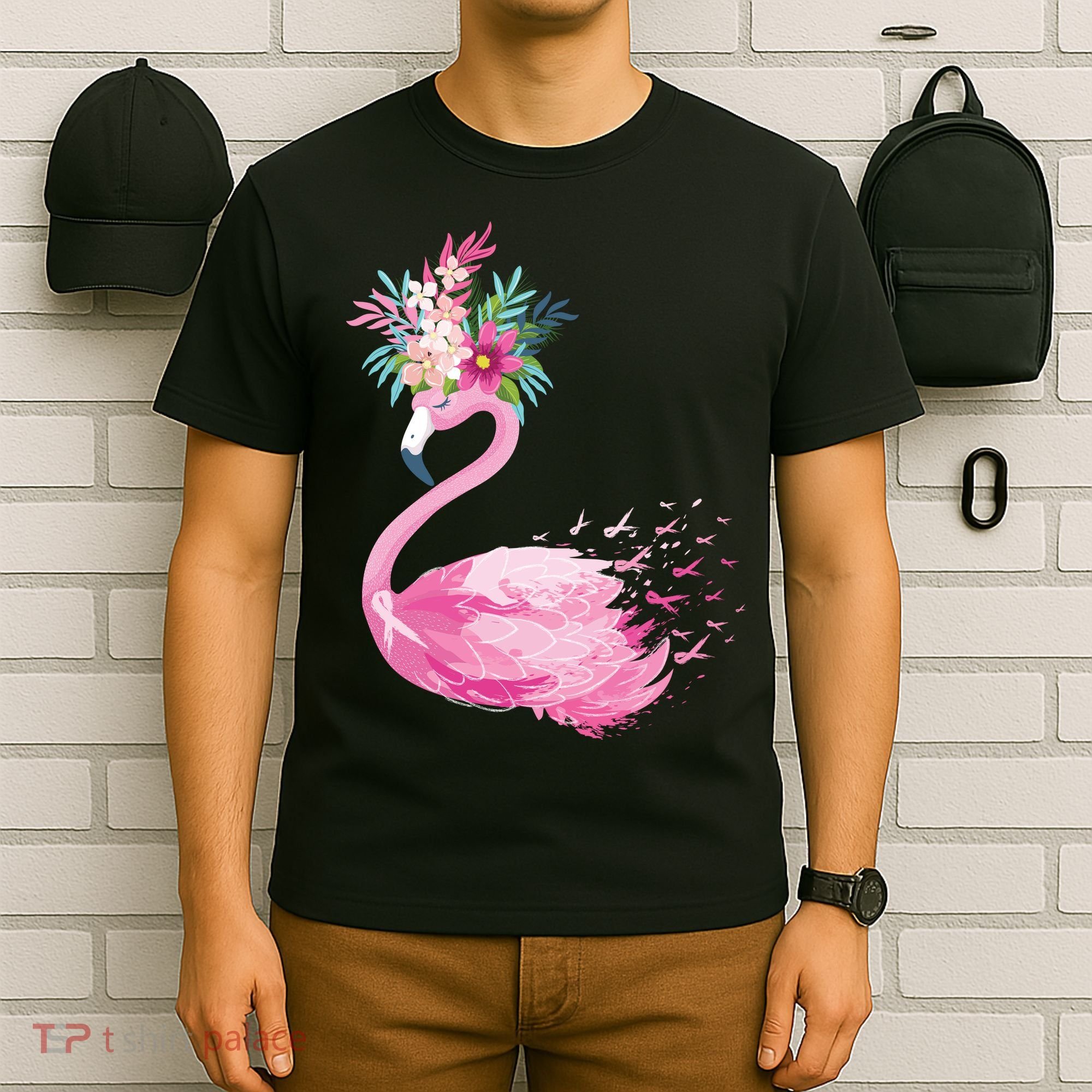 Breast Cancer Awareness Flamingo Floral T-Shirt