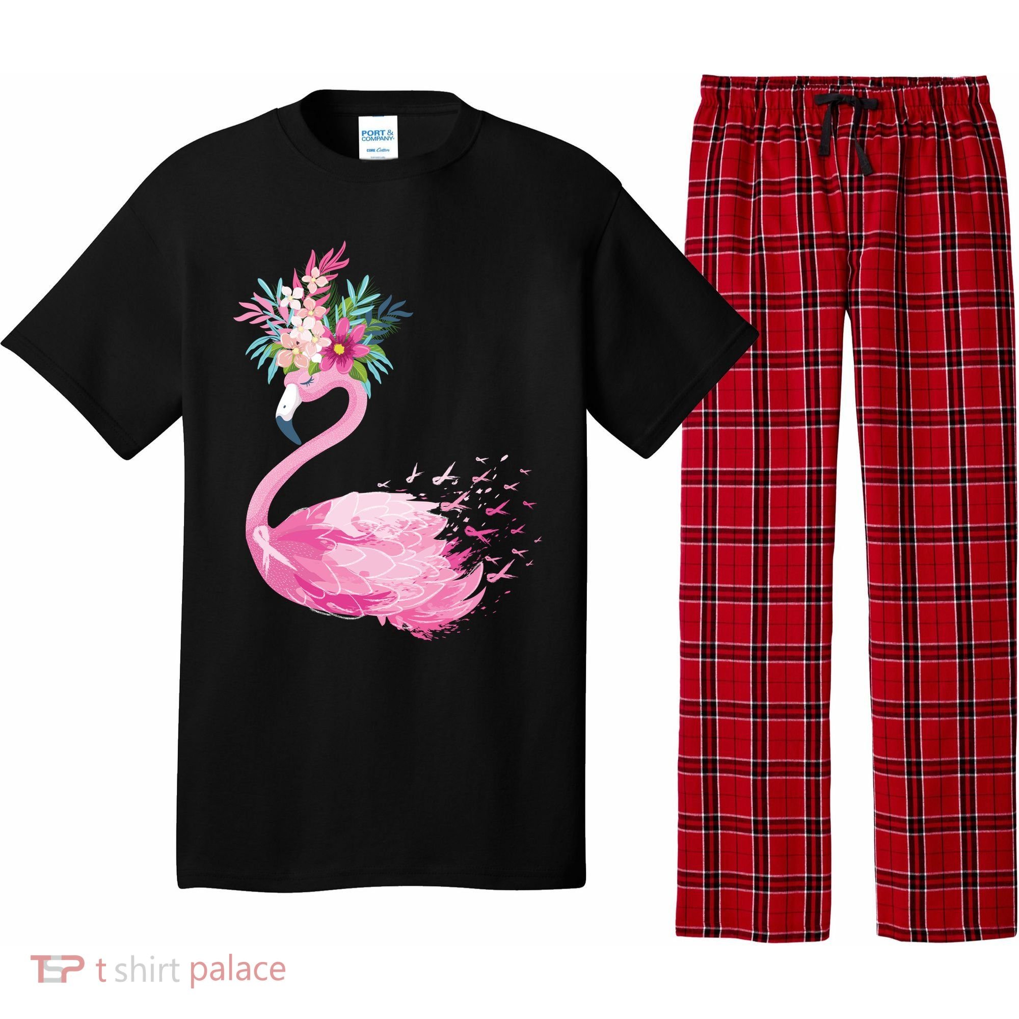 Breast Cancer Awareness Flamingo Floral Pajama Set