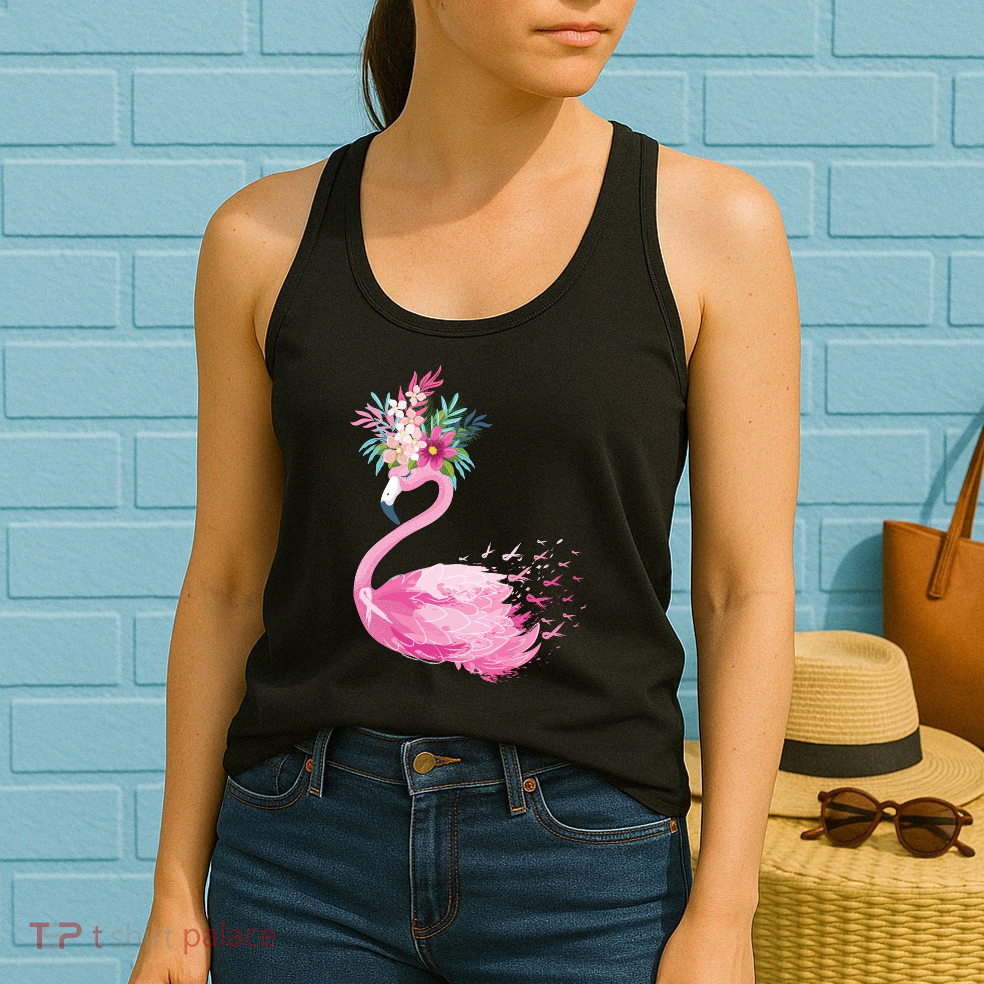 Breast Cancer Awareness Flamingo Floral Women's Tank Top