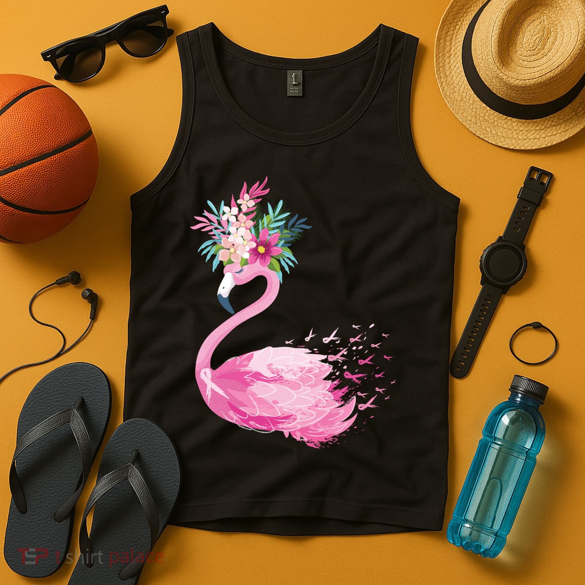 Breast Cancer Awareness Flamingo Floral Tank Top