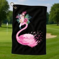 Breast Cancer Awareness Flamingo Floral Golf Towel thumb 1