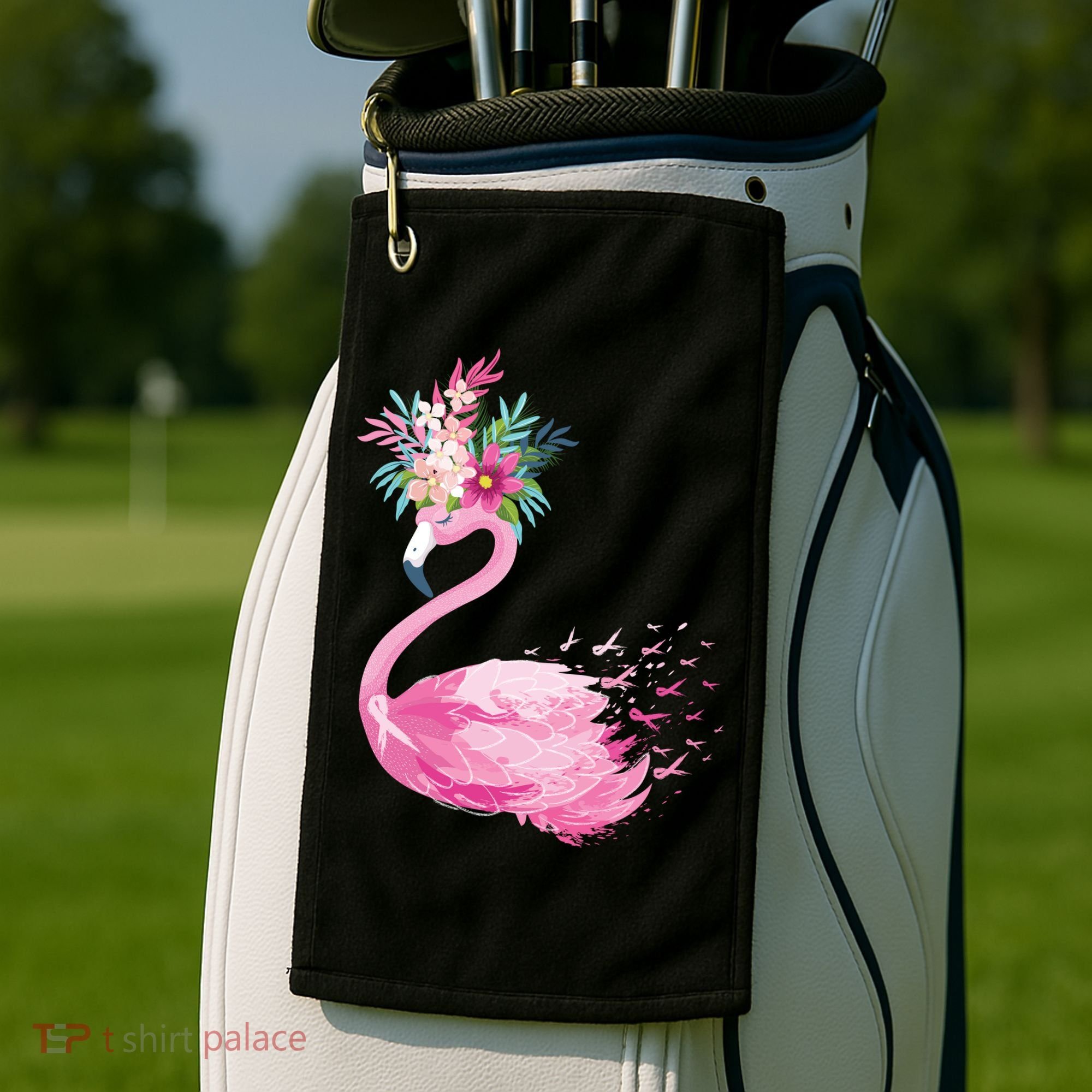 Breast Cancer Awareness Flamingo Floral Golf Towel