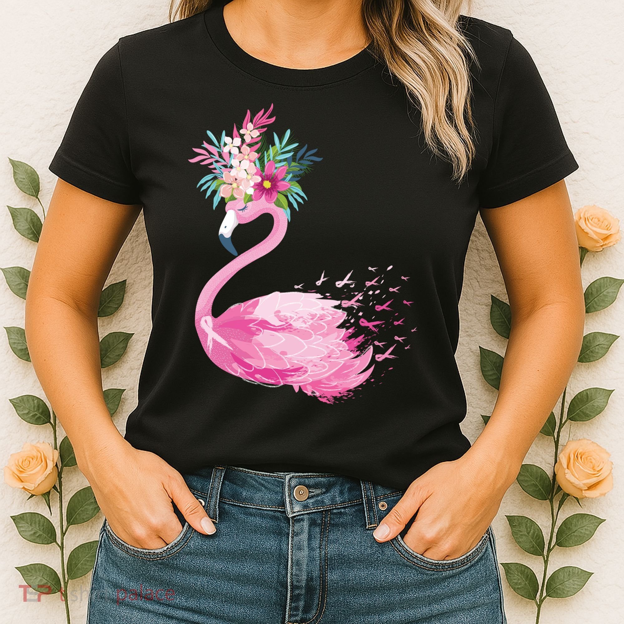 Breast Cancer Awareness Flamingo Floral Women's T-Shirt