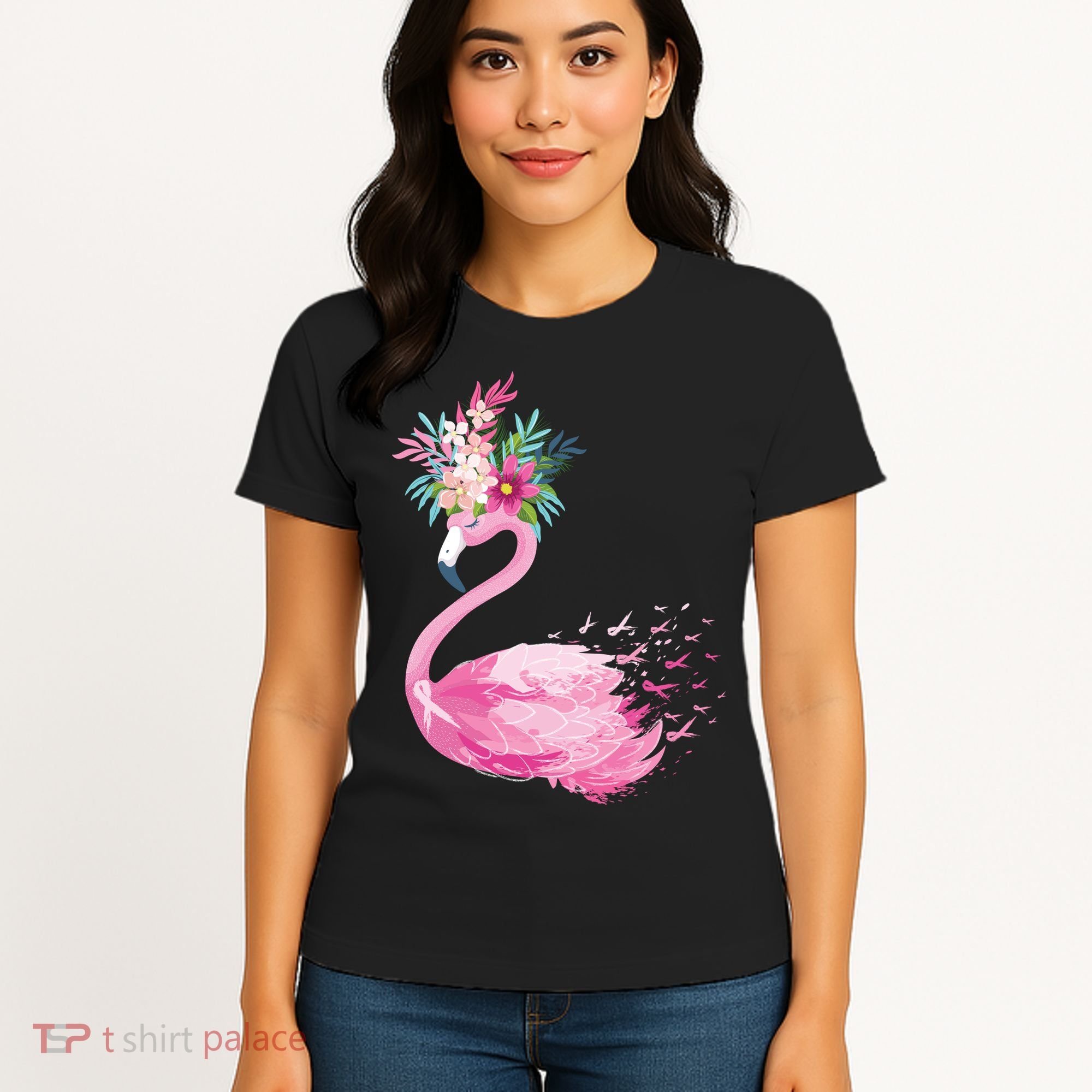 Breast Cancer Awareness Flamingo Floral Women's T-Shirt