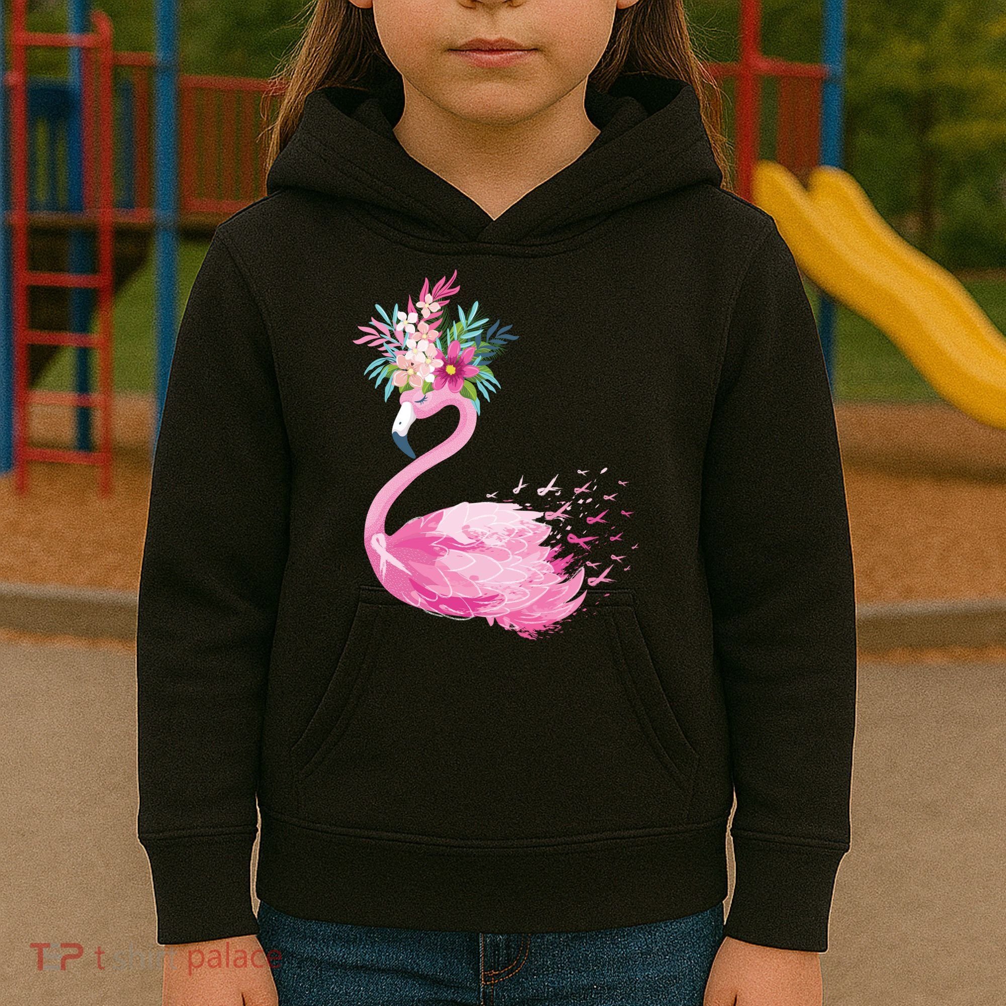 Breast Cancer Awareness Flamingo Floral Kids Hoodie