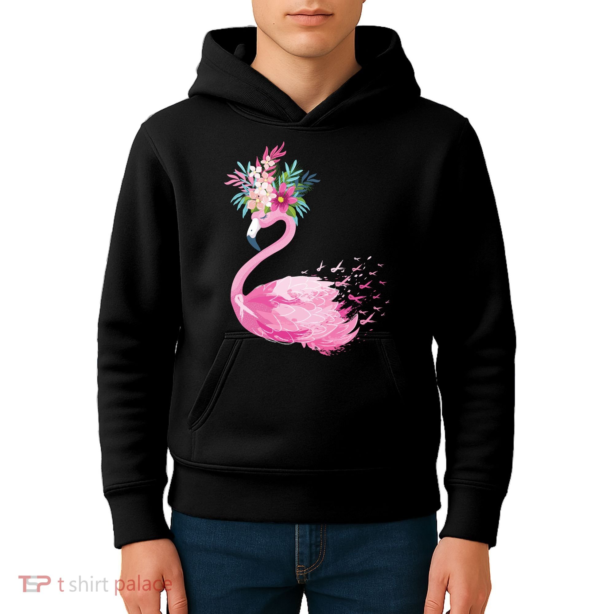 Breast Cancer Awareness Flamingo Floral Kids Hoodie