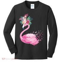 Breast Cancer Awareness Flamingo Floral Kids Long Sleeve Shirt thumb 0