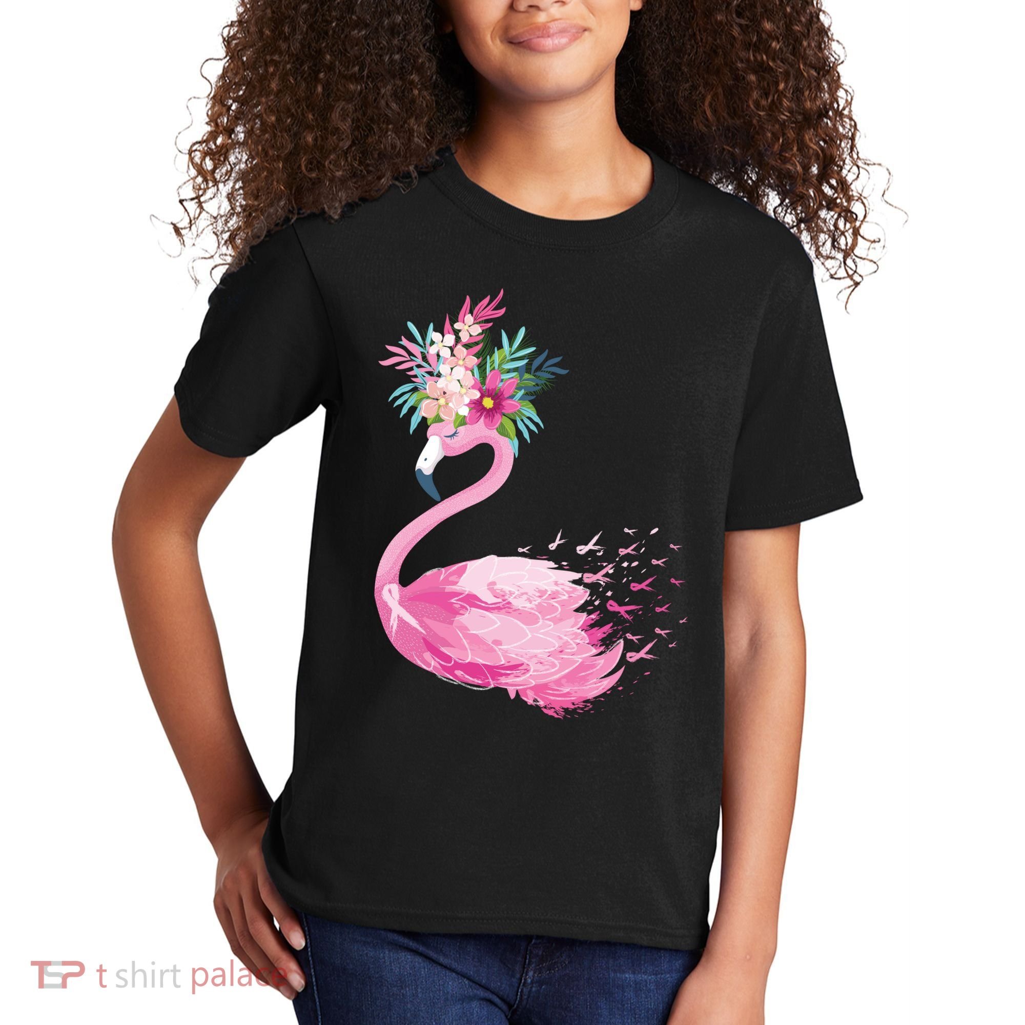 Breast Cancer Awareness Flamingo Floral Kids T-Shirt