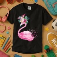 Breast Cancer Awareness Flamingo Floral Kids T-Shirt thumb 3