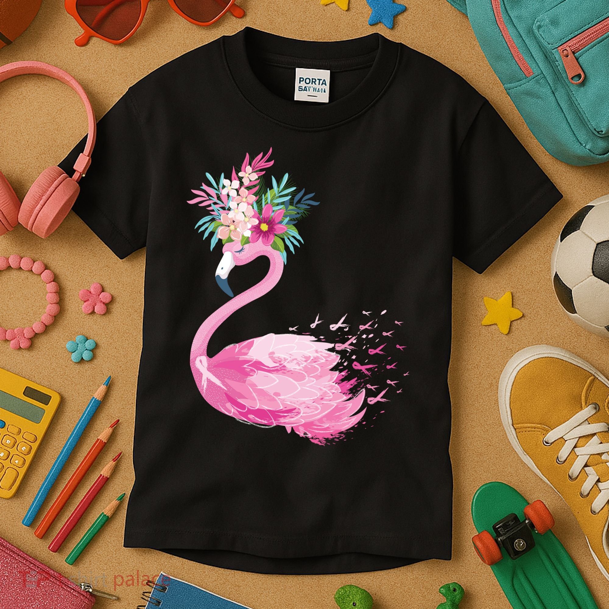 Breast Cancer Awareness Flamingo Floral Kids T-Shirt