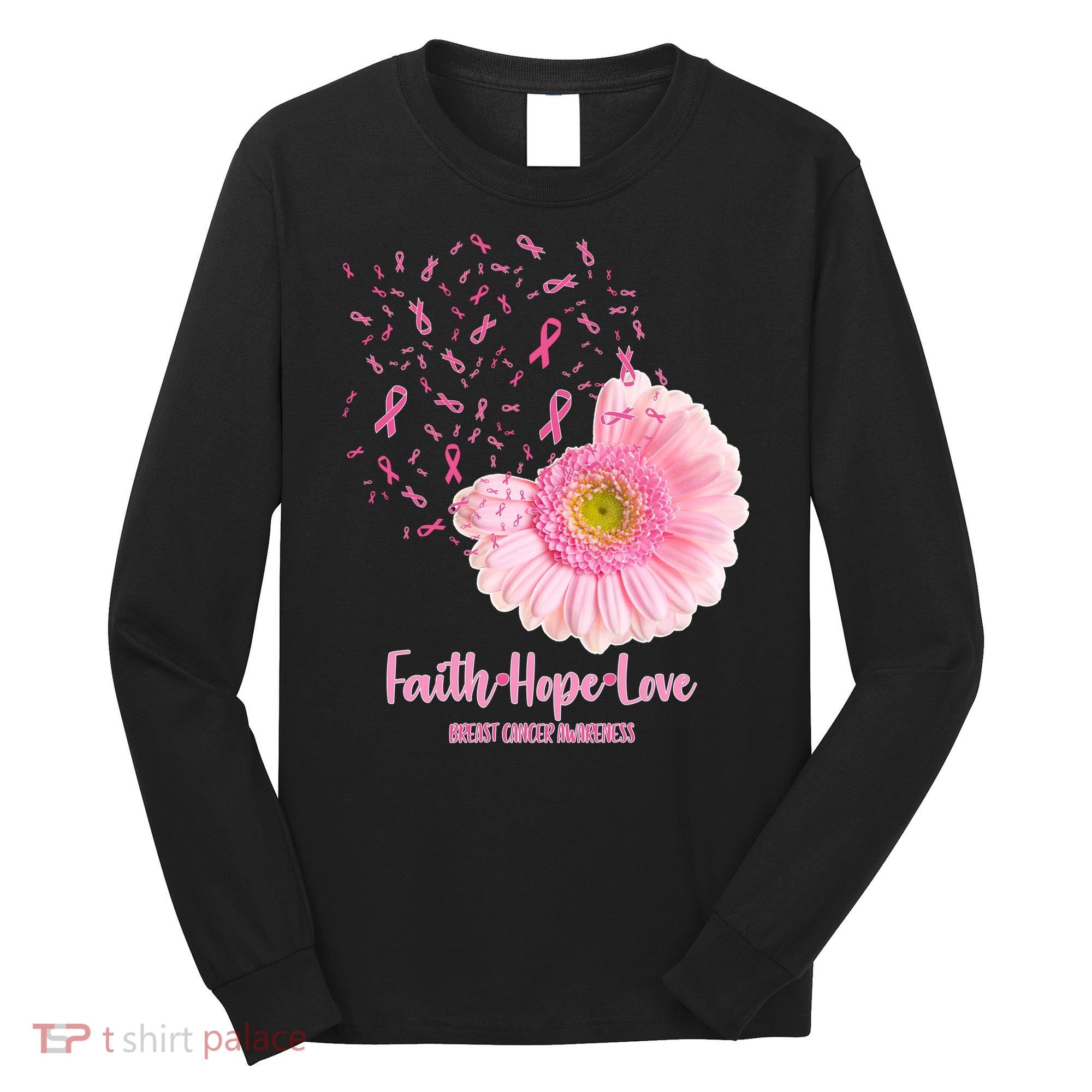 Breast Cancer Awareness Flowers Ribbons Long Sleeve Shirt