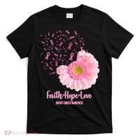 Breast Cancer Awareness Flowers Ribbons T-Shirt thumb 0