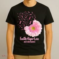 Breast Cancer Awareness Flowers Ribbons T-Shirt thumb 3