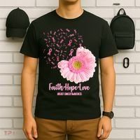 Breast Cancer Awareness Flowers Ribbons T-Shirt thumb 6