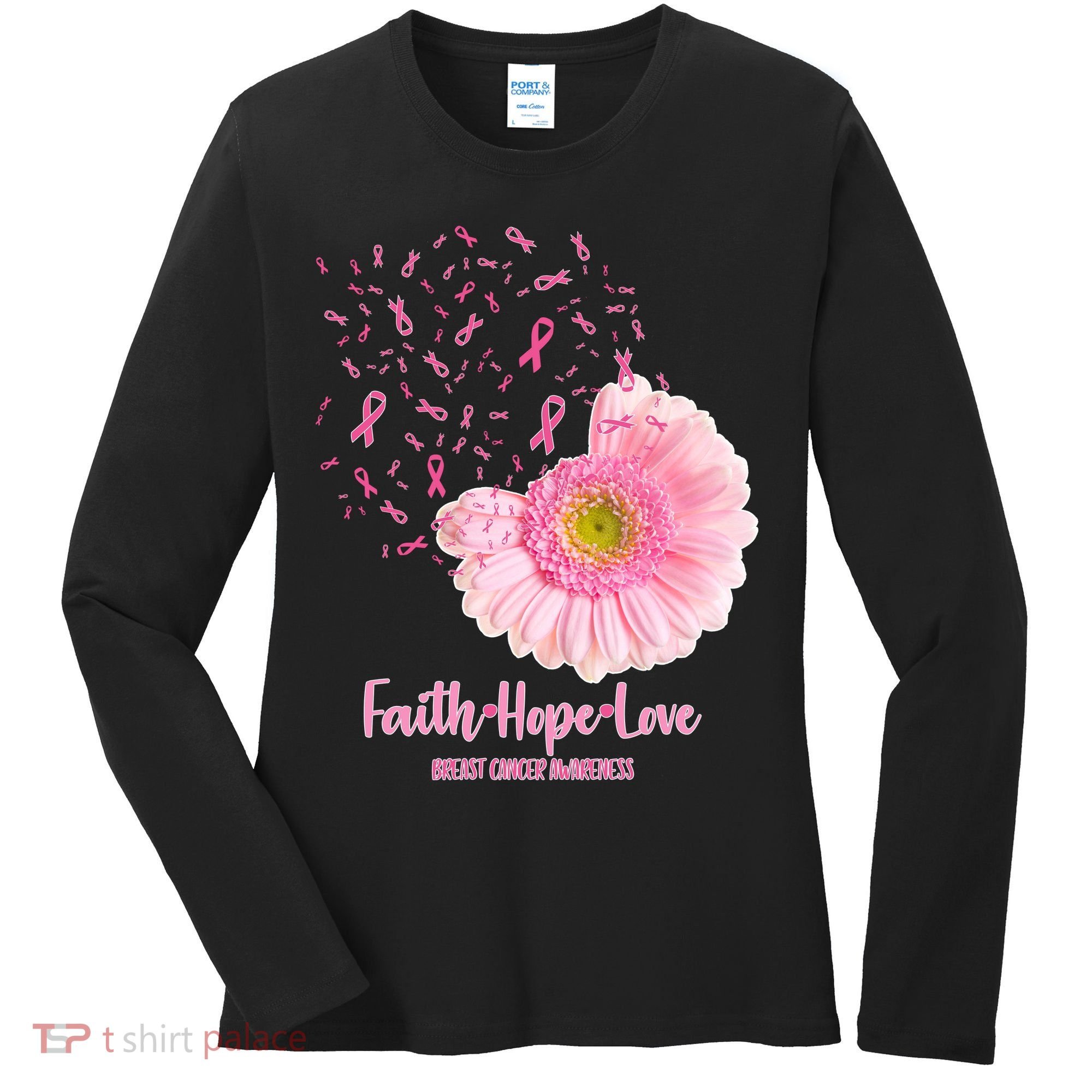 Breast Cancer Awareness Flowers Ribbons Women's Long Sleeve Shirt