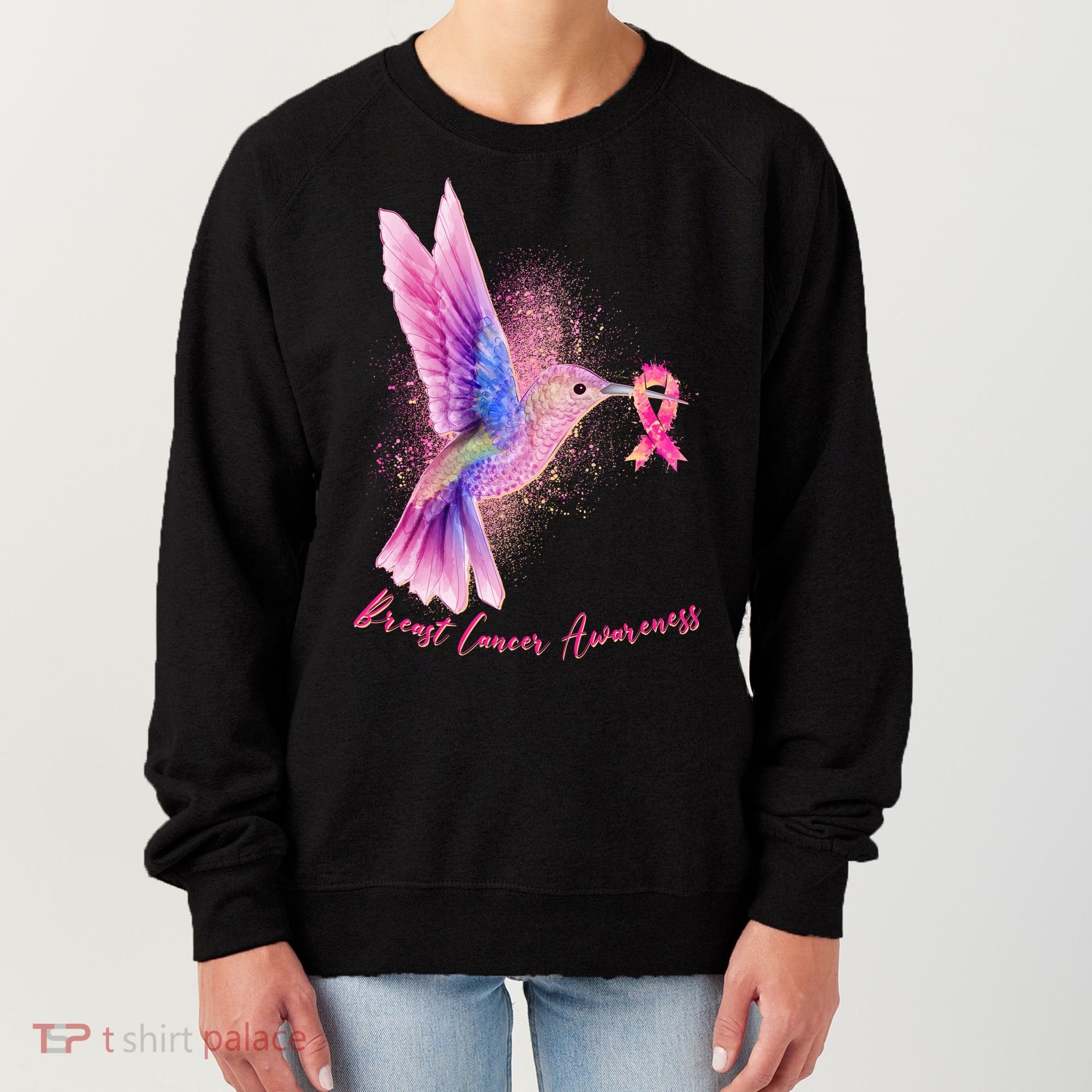 Breast Cancer Awareness Painted Hummingbird Women's Sweatshirt