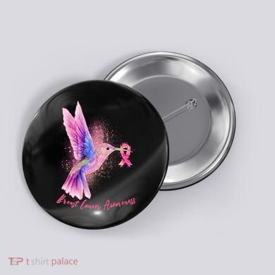 Breast Cancer Awareness Painted Hummingbird Button