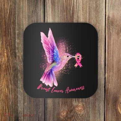 Breast Cancer Awareness Painted Hummingbird Coaster