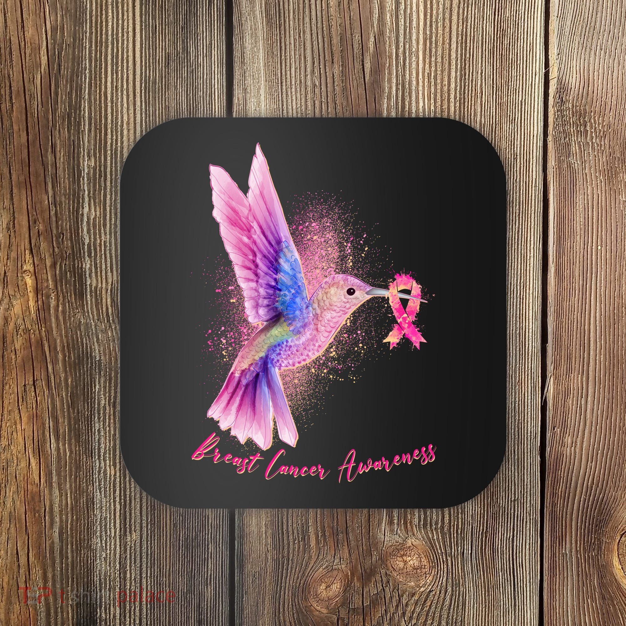 Breast Cancer Awareness Painted Hummingbird Coaster