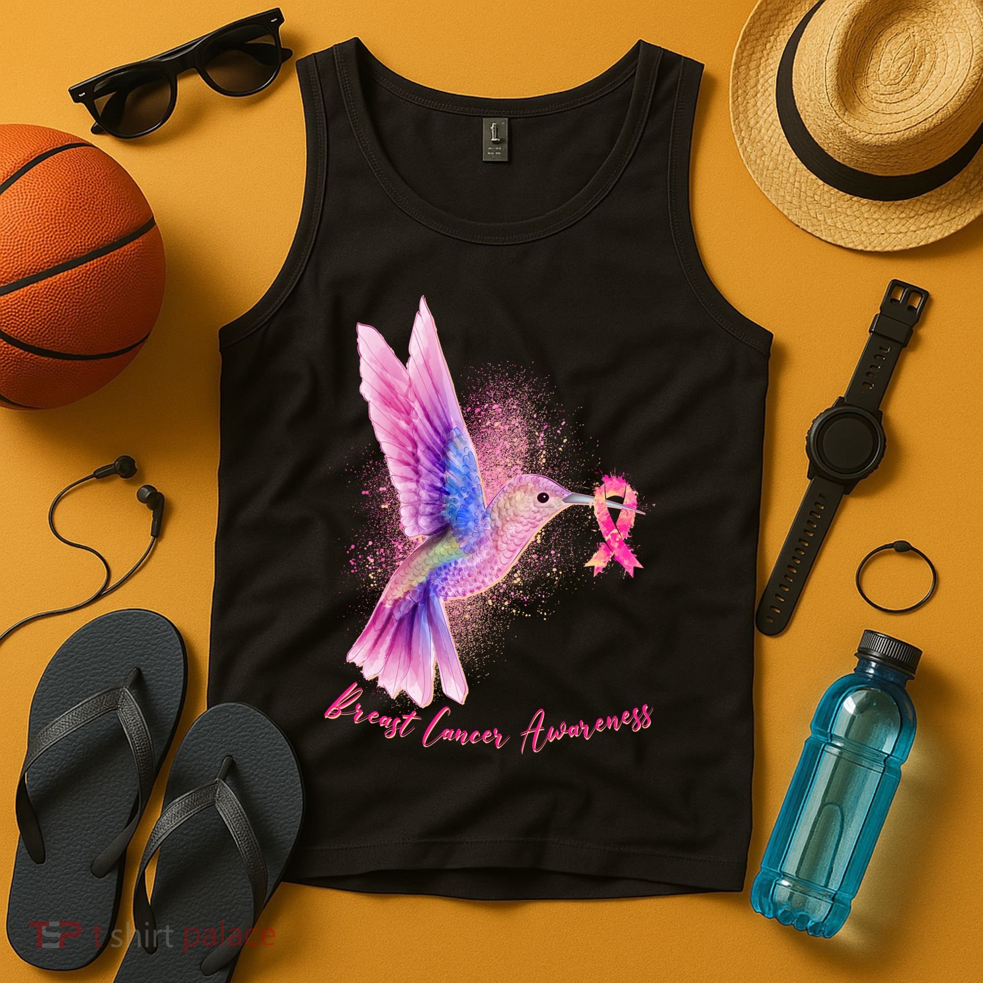 Breast Cancer Awareness Painted Hummingbird Tank Top