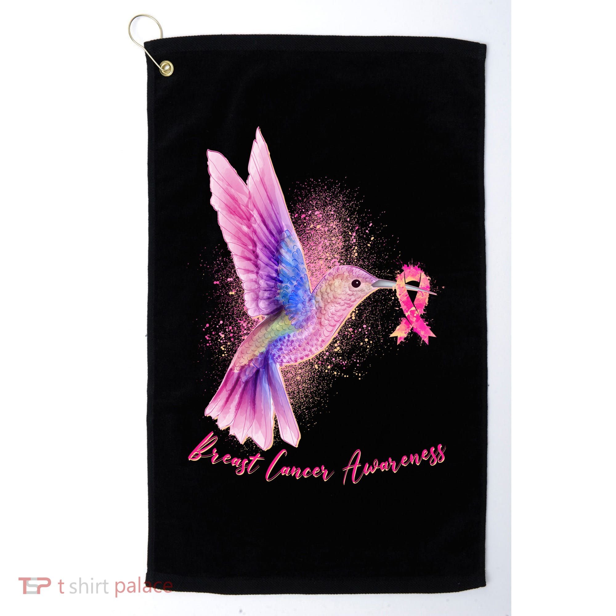 Breast Cancer Awareness Painted Hummingbird Golf Towel
