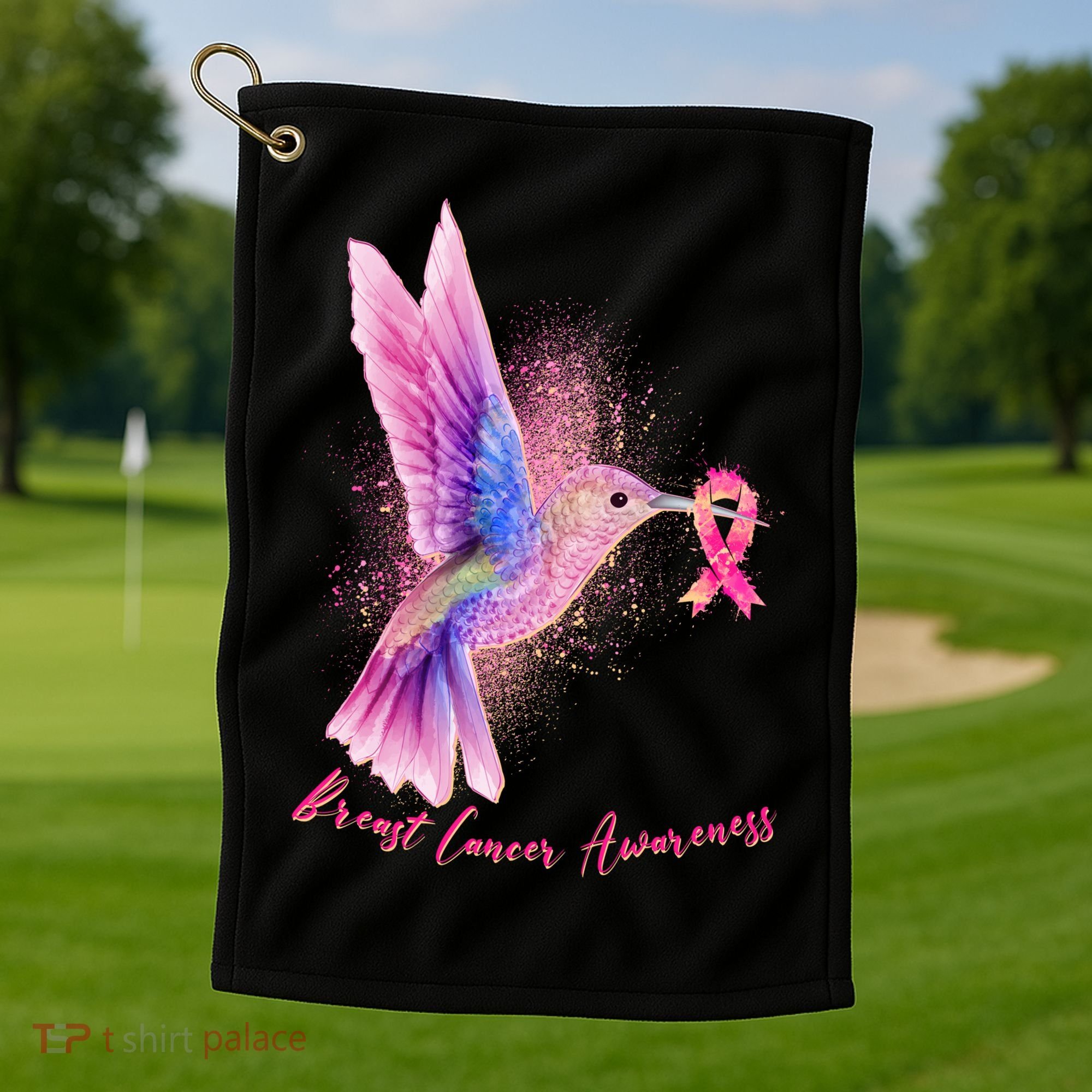Breast Cancer Awareness Painted Hummingbird Golf Towel