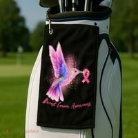 Breast Cancer Awareness Painted Hummingbird Golf Towel thumb 2