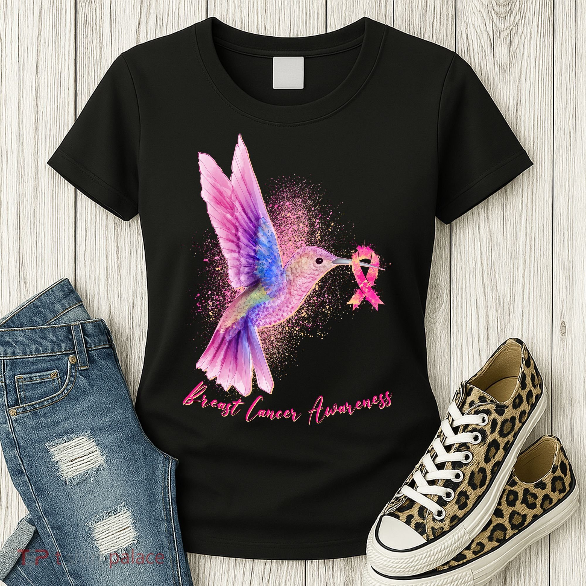 Breast Cancer Awareness Painted Hummingbird Women's T-Shirt