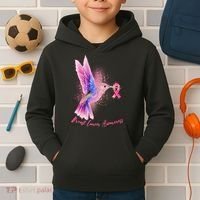 Breast Cancer Awareness Painted Hummingbird Kids Hoodie thumb 2