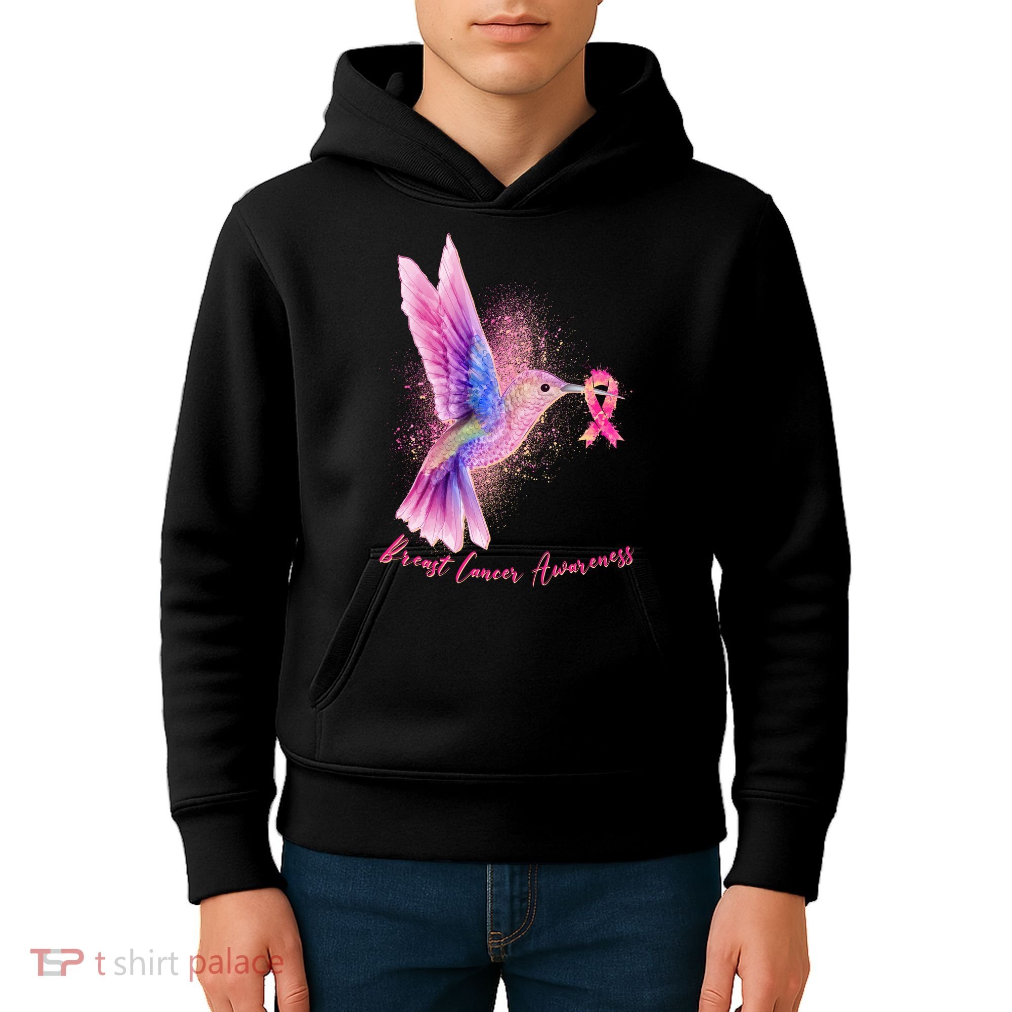 Breast Cancer Awareness Painted Hummingbird Kids Hoodie