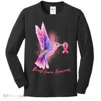 Breast Cancer Awareness Painted Hummingbird Kids Long Sleeve Shirt thumb 0