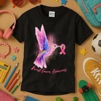 Breast Cancer Awareness Painted Hummingbird Kids T-Shirt thumb 3
