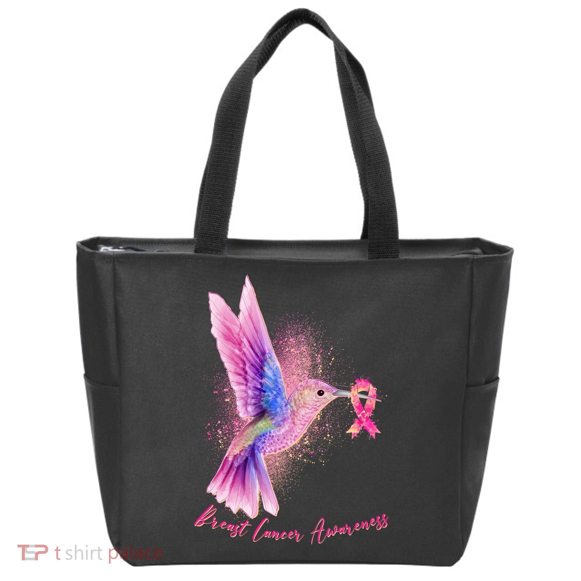 Breast Cancer Awareness Painted Hummingbird Tote Bag
