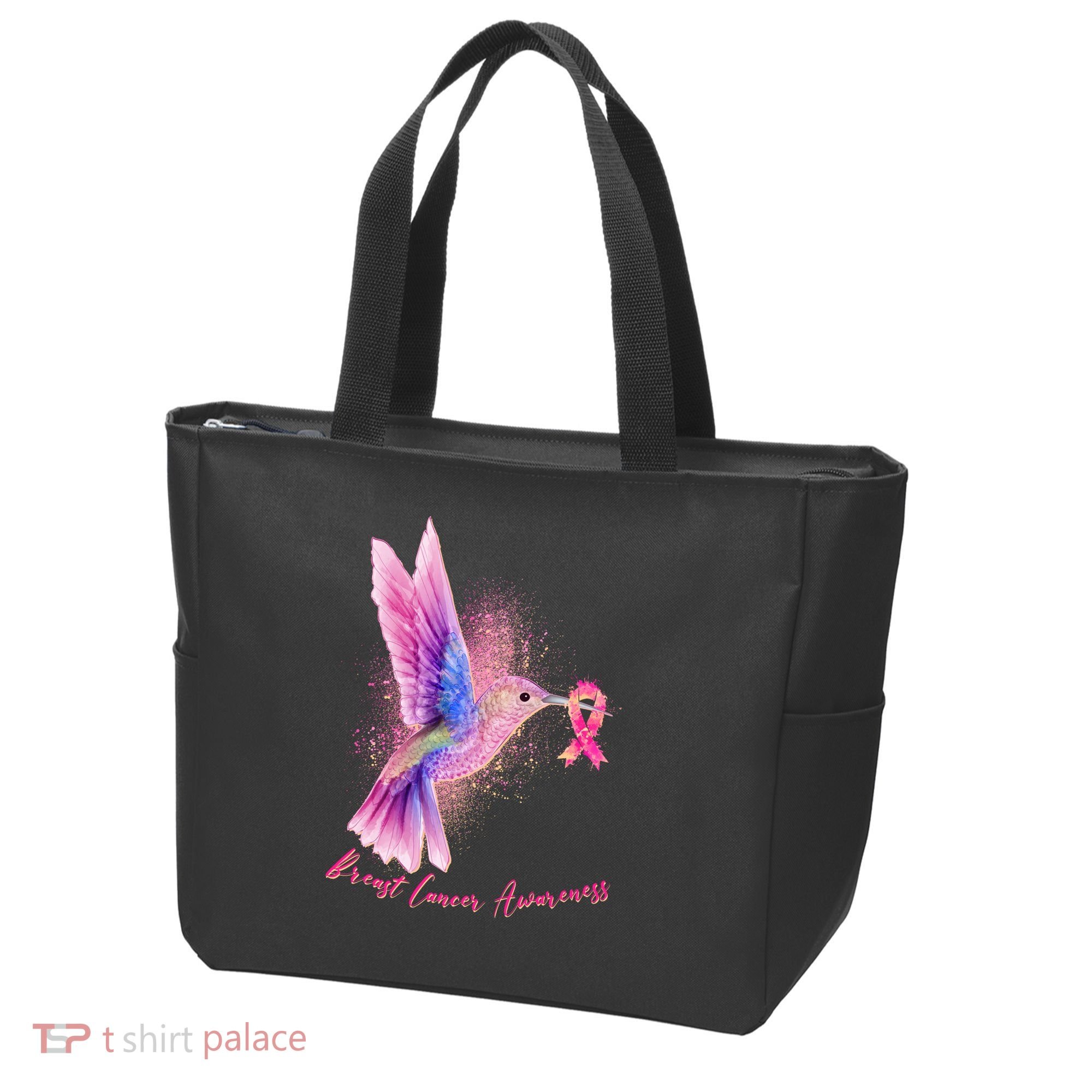 Breast Cancer Awareness Painted Hummingbird Tote Bag