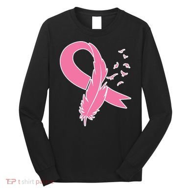 Breast Cancer Awareness Pink Feather Ribbon Long Sleeve Shirt