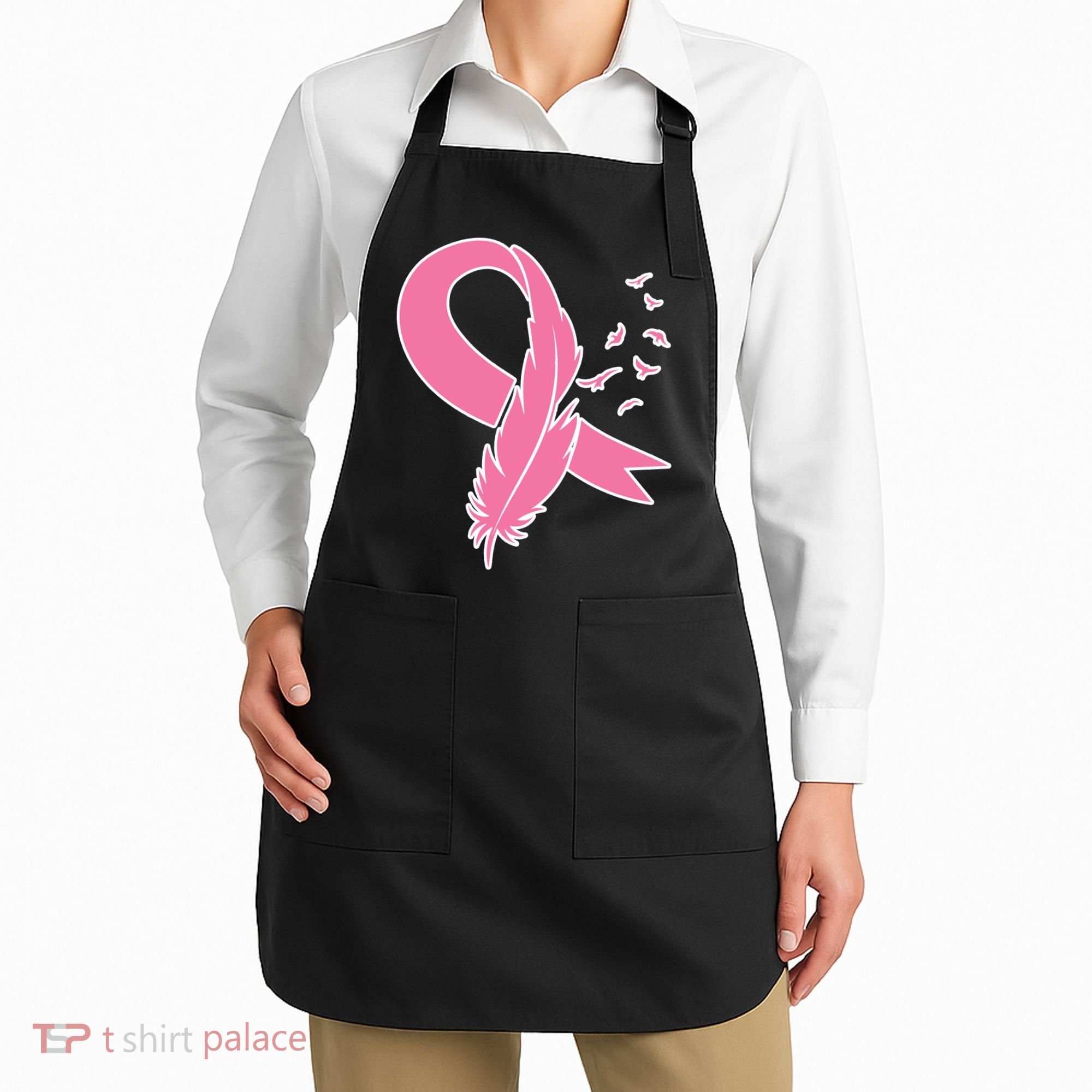 Breast Cancer Awareness Pink Feather Ribbon Apron