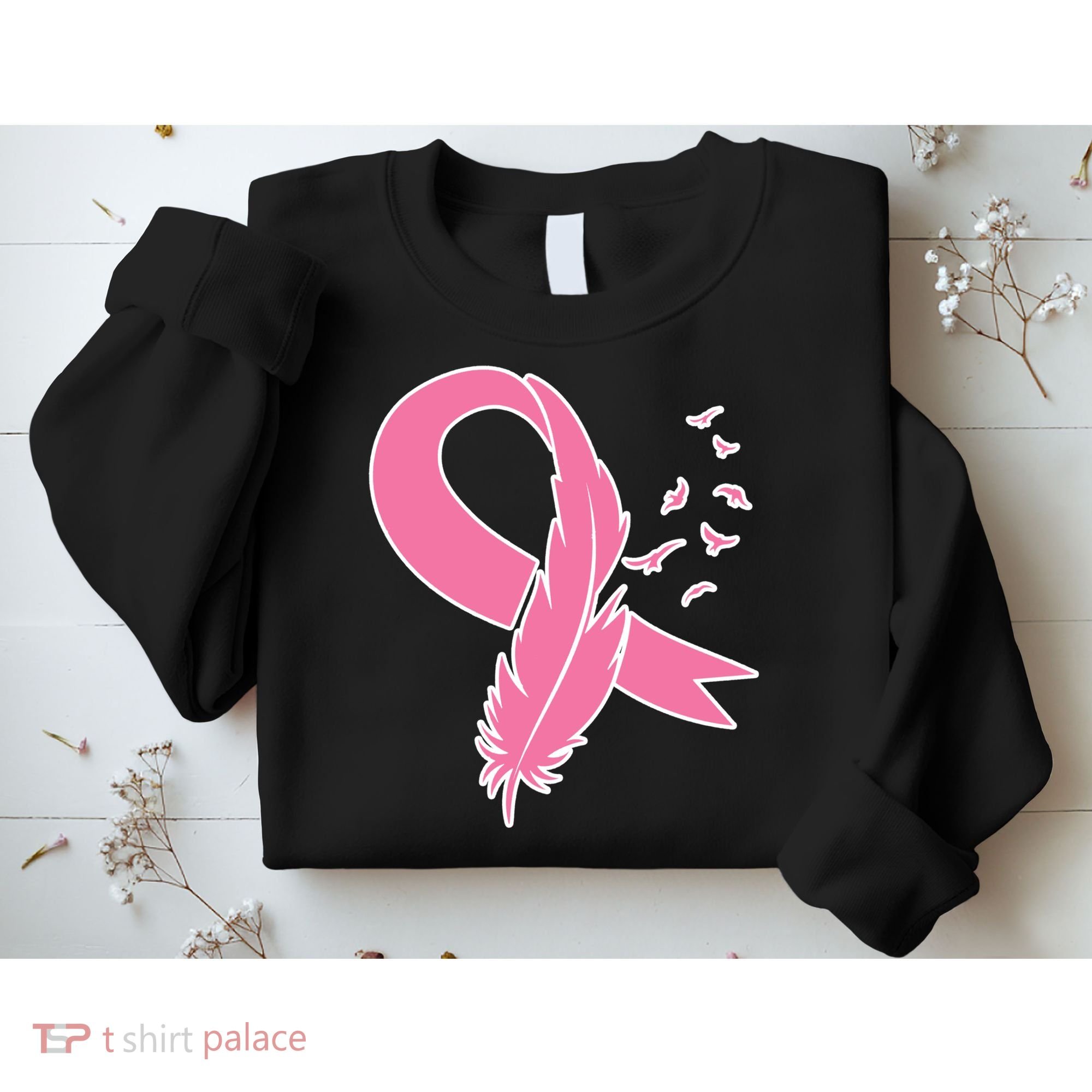 Breast Cancer Awareness Pink Feather Ribbon Sweatshirt