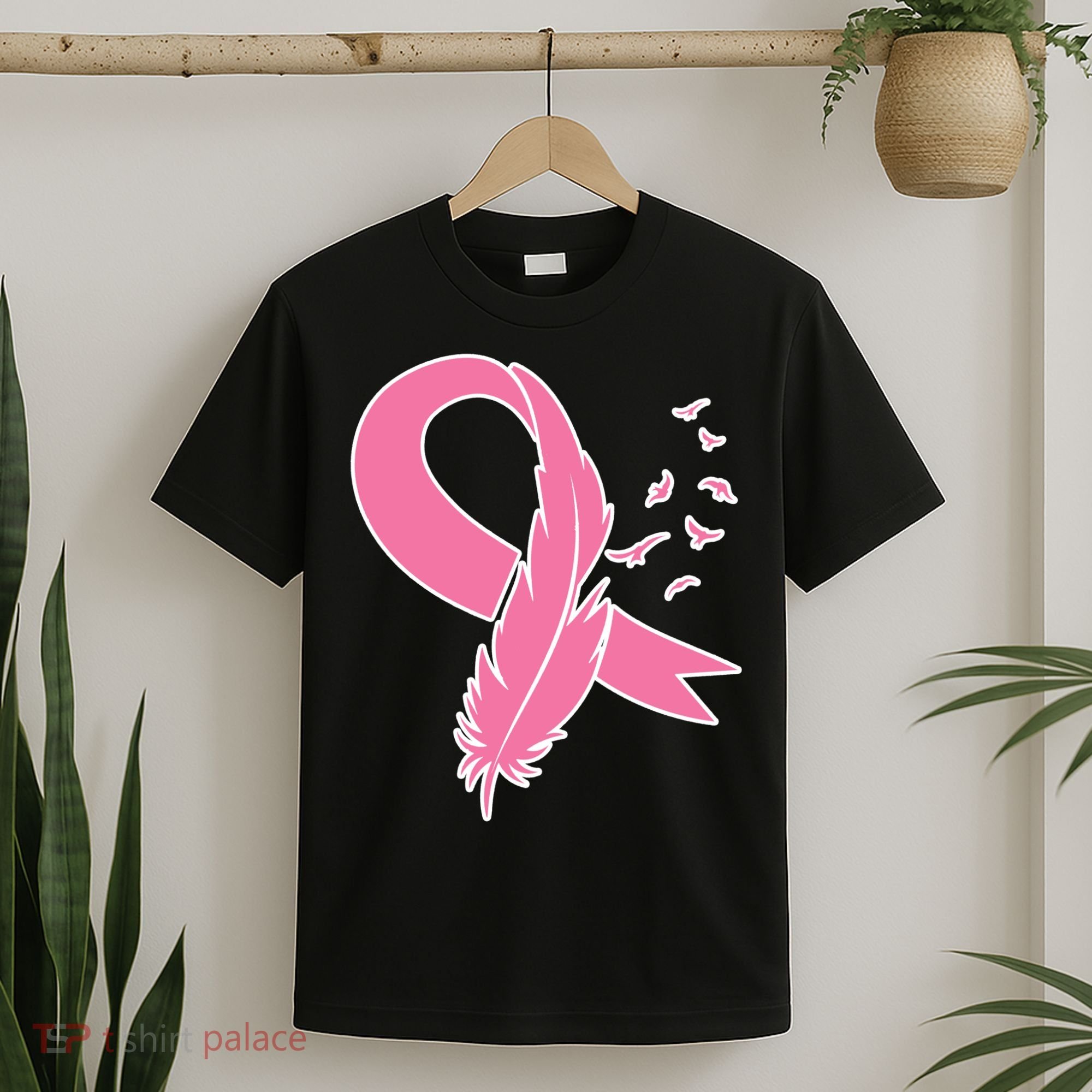 Breast Cancer Awareness Pink Feather Ribbon T-Shirt
