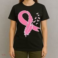 Breast Cancer Awareness Pink Feather Ribbon T-Shirt thumb 4