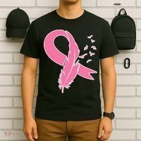 Breast Cancer Awareness Pink Feather Ribbon T-Shirt thumb 6