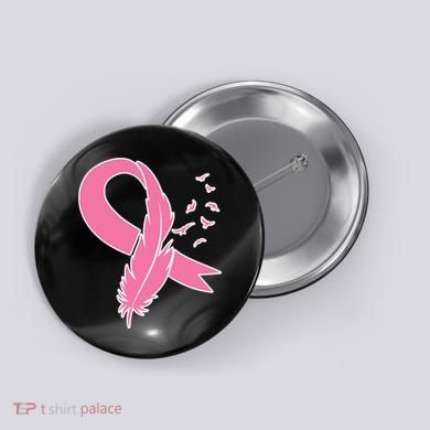 Breast Cancer Awareness Pink Feather Ribbon Button