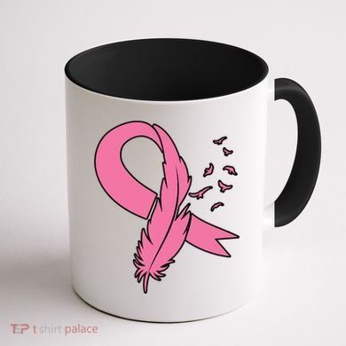Breast Cancer Awareness Pink Feather Ribbon Coffee Mug back
