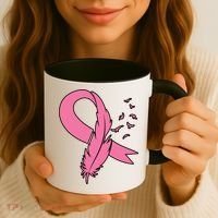 Breast Cancer Awareness Pink Feather Ribbon Coffee Mug thumb 3