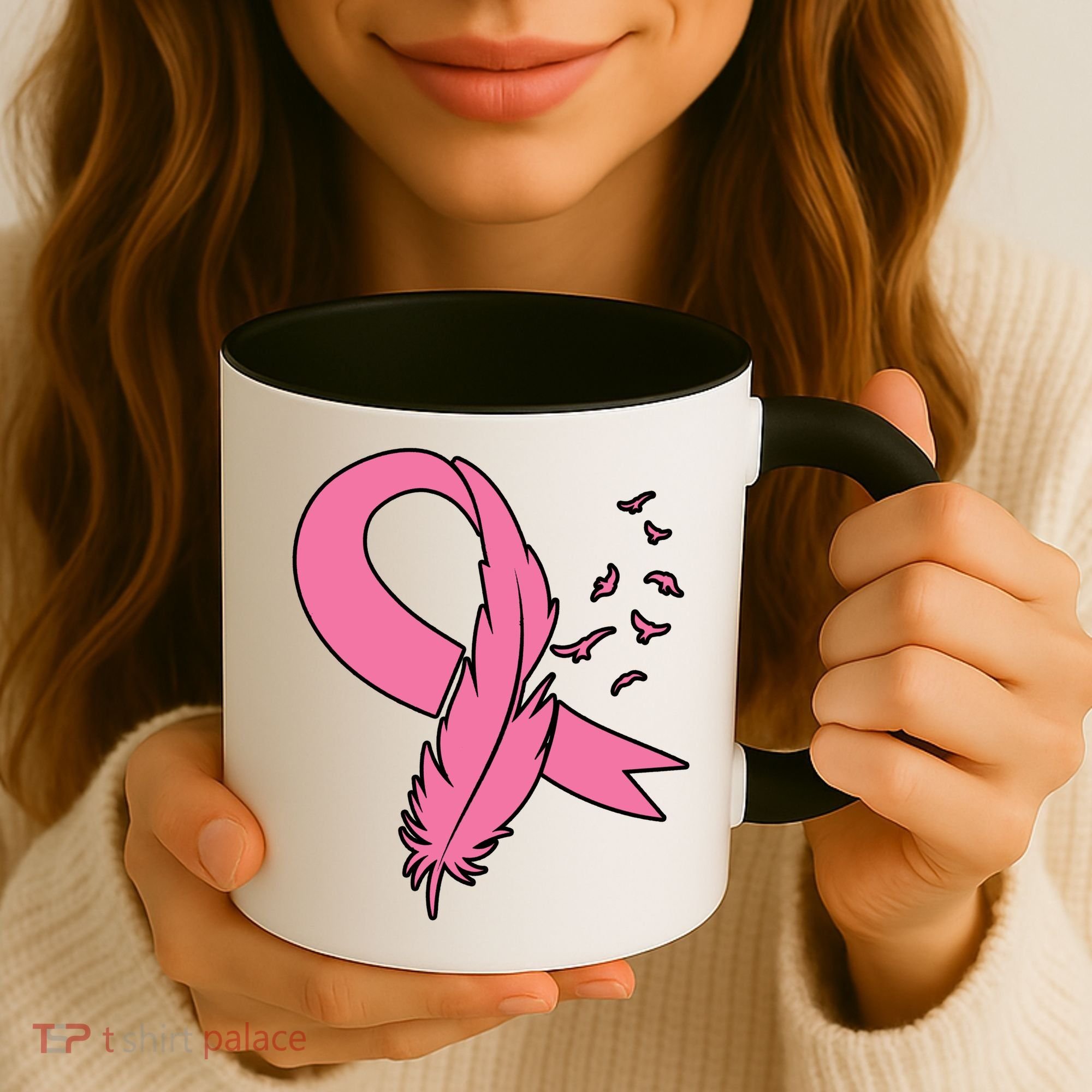 Breast Cancer Awareness Pink Feather Ribbon Coffee Mug