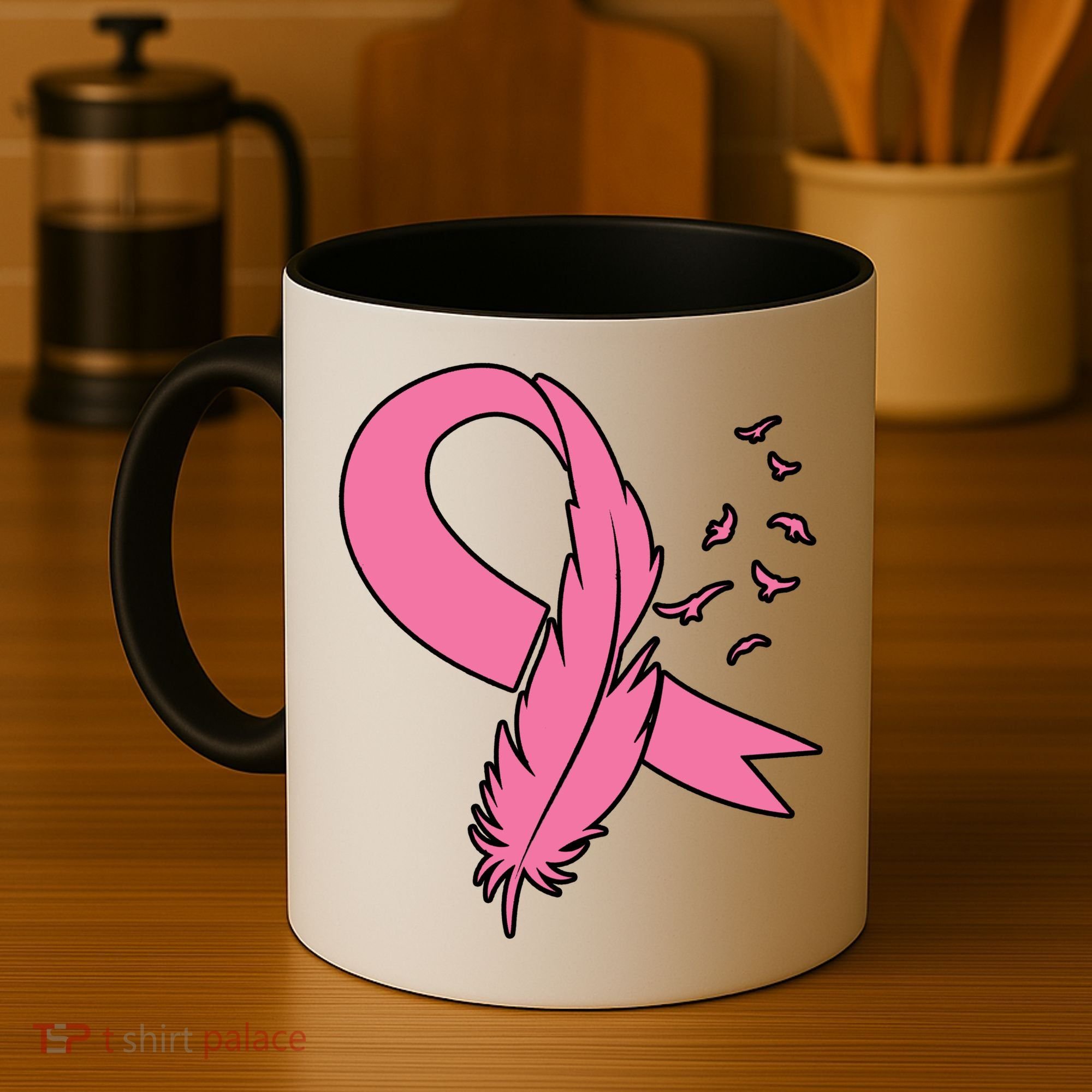 Breast Cancer Awareness Pink Feather Ribbon Coffee Mug