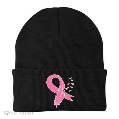 Breast Cancer Awareness Pink Feather Ribbon Beanie