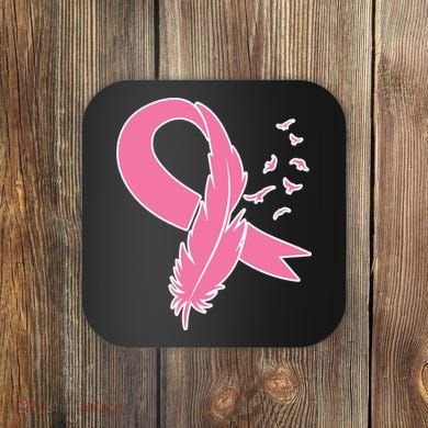 Breast Cancer Awareness Pink Feather Ribbon Coaster