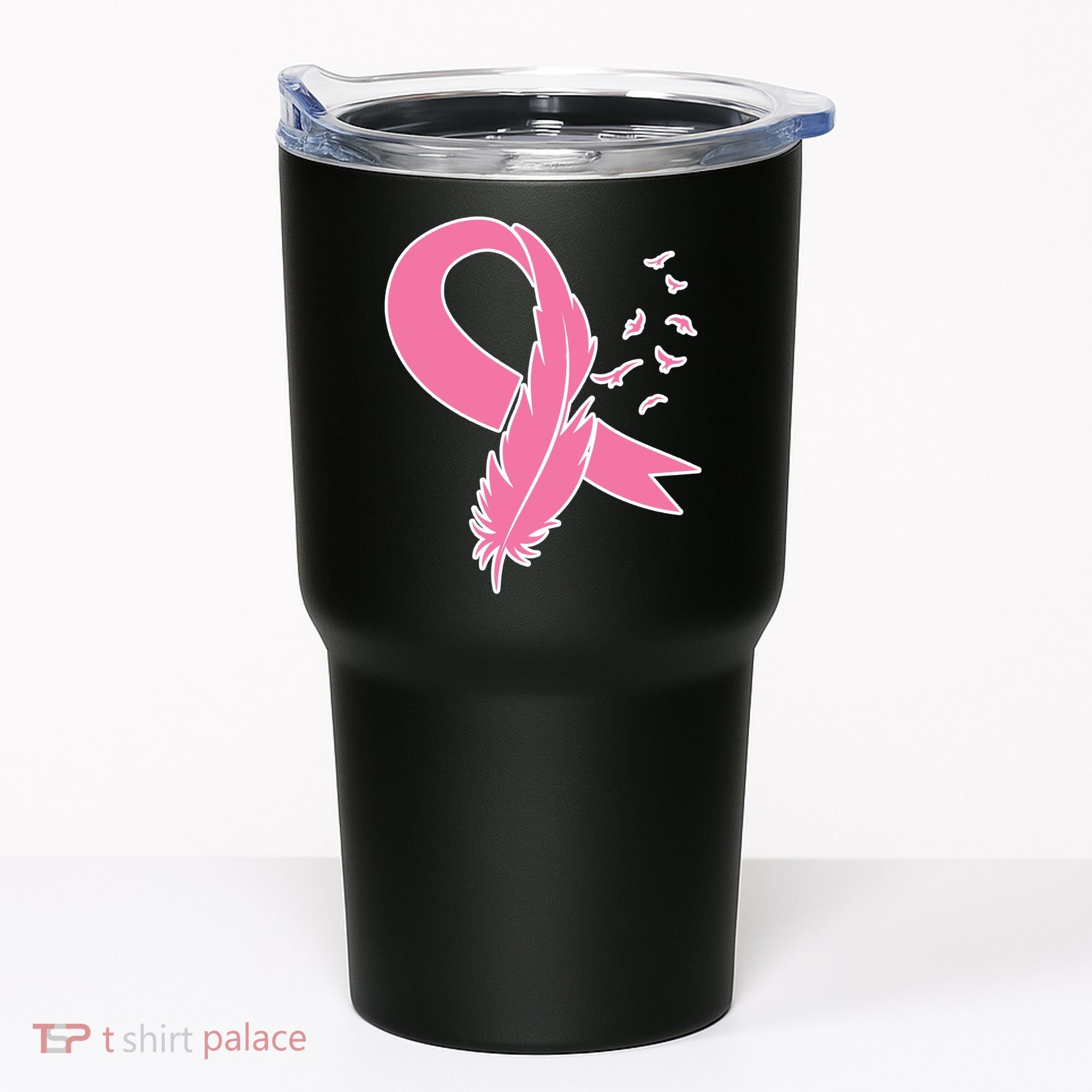 Breast Cancer Awareness Pink Feather Ribbon Tumbler